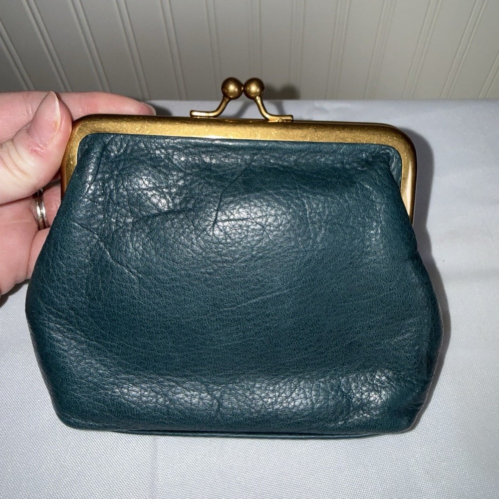 American Leather Co. Wolfe Leather Kisslock Wallet Clutch Coin Purse Dark Teal